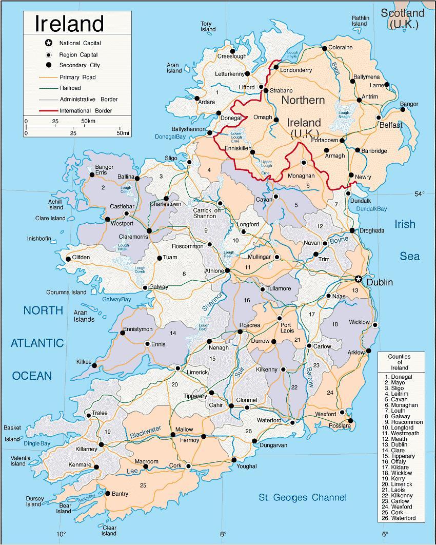 politisch karte von irland
