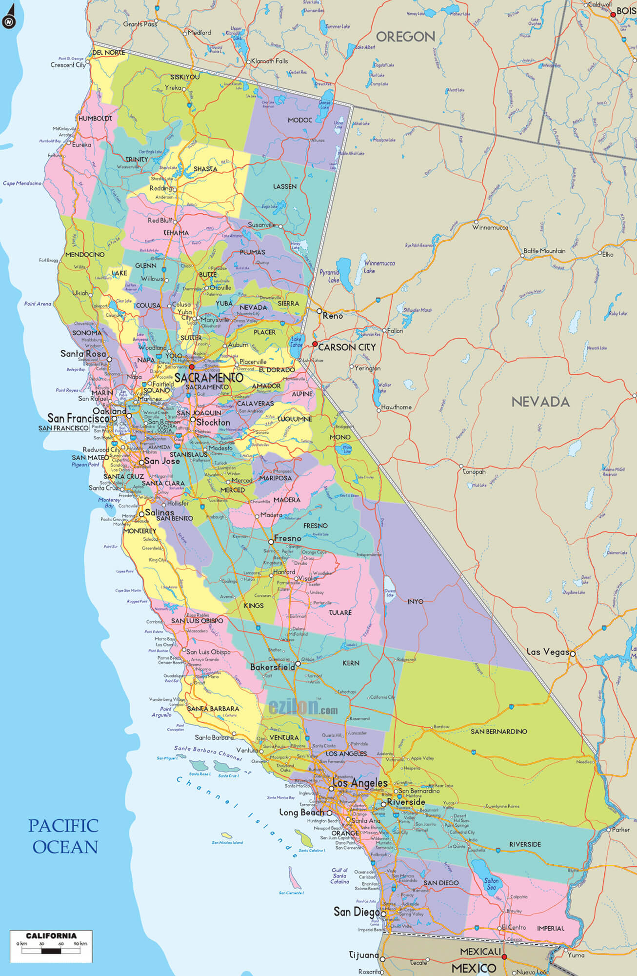 california landkreise strase karte usa