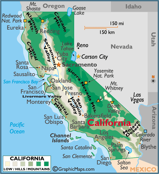 geographisch karte von california