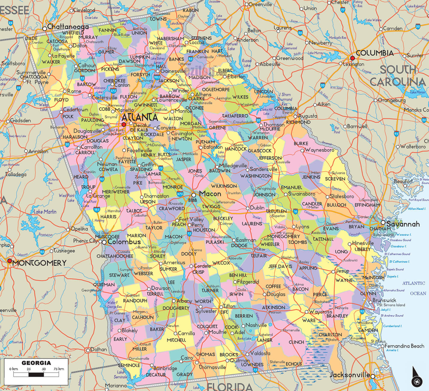 georgien landkreise strase karte usa