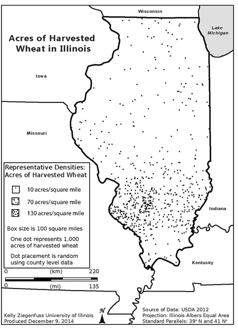 acres von harvested wheat im illinois 2012
