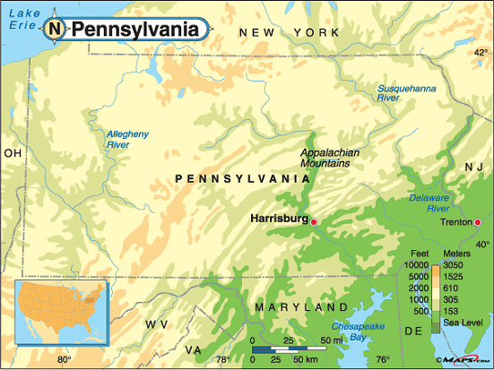 pennsylvania physikalisch karte