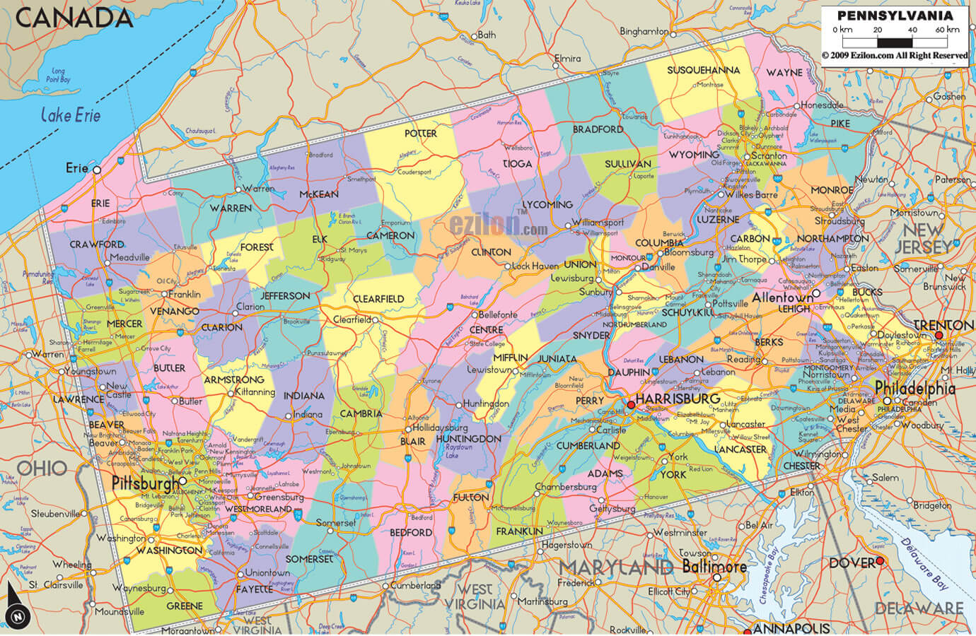 pennsylvania landkreise strase karte usa