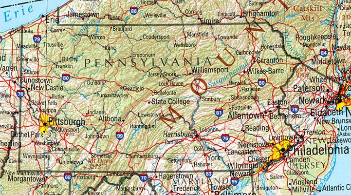 physikalisch karte von pennsylvania