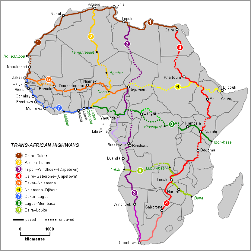 afrika main strasen karte