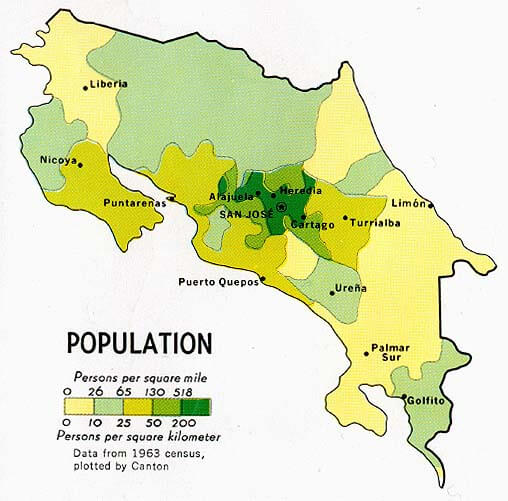 costa rica bevolkerung karte