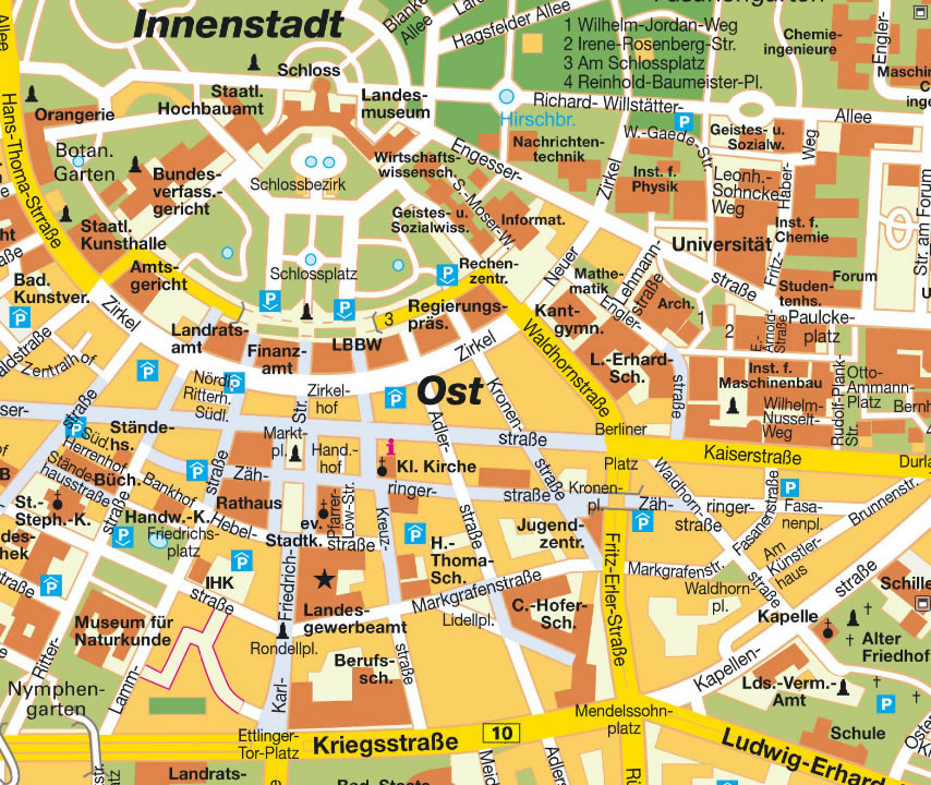 Karlsruhe stadt center karte