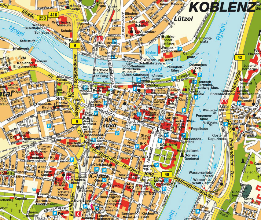 Koblenz stadt center karte