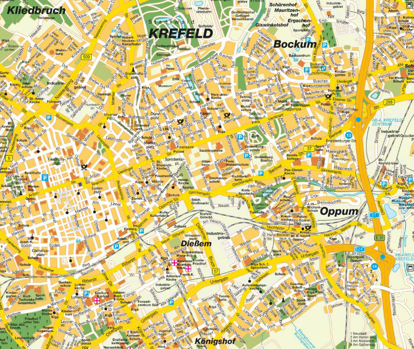 Krefeld stadt center karte
