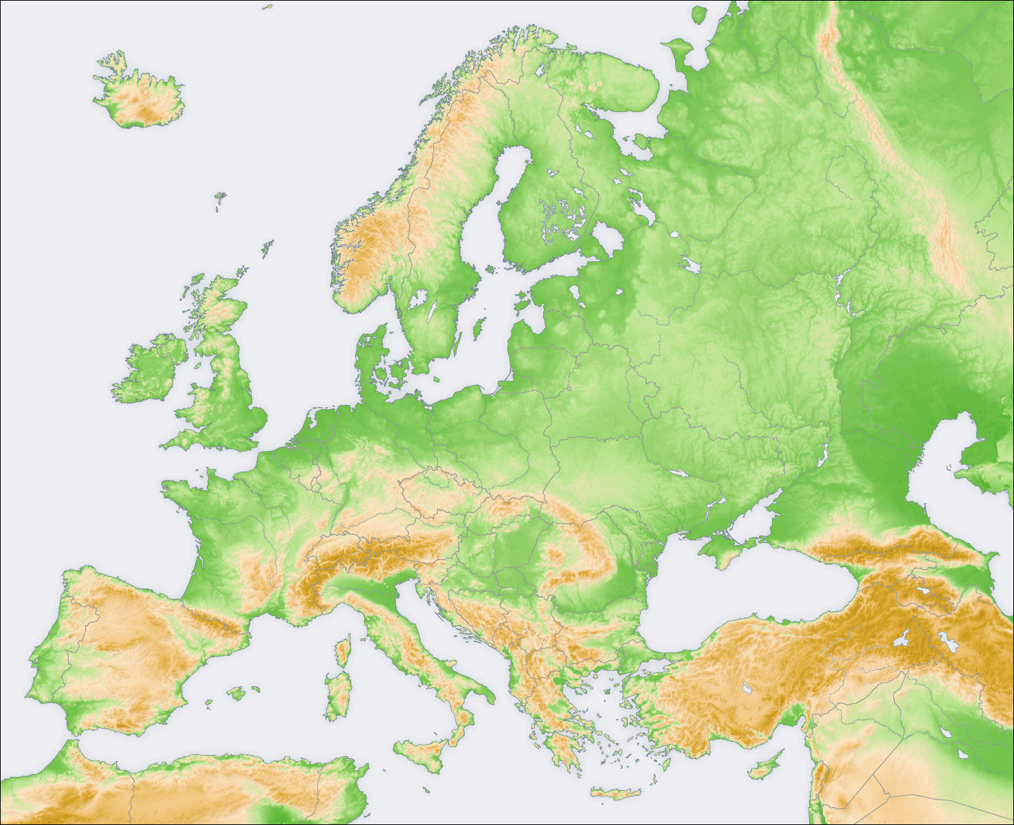 europa topographie karte