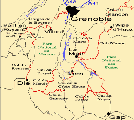 Grenoble regionen karte