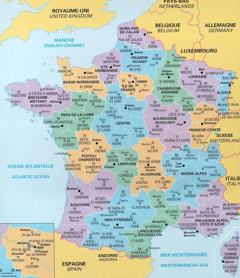 provinzen karte von frankreich