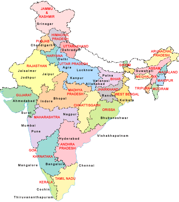 indien provinzen karte