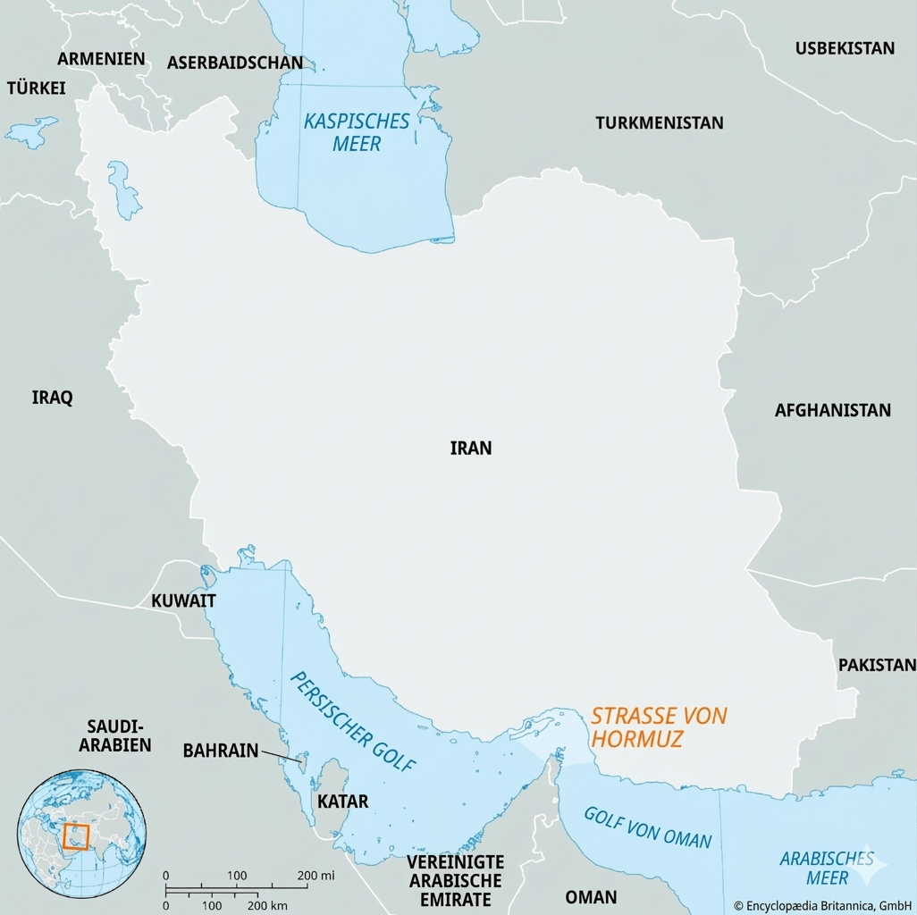 karte der strasse von hormus und iran
