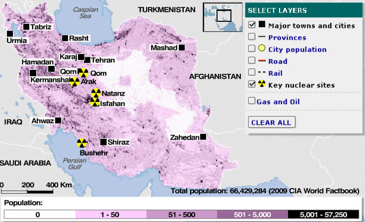 nuklear karte von iran