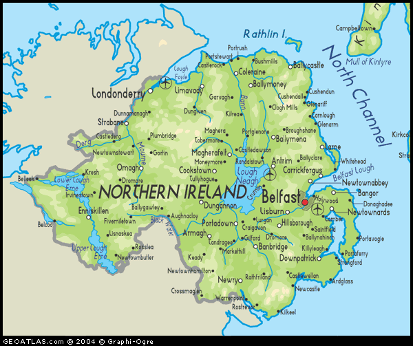 physikalisch karte von nordlich irland Belfast