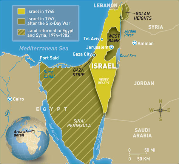 israel karte 1948 1967 1982