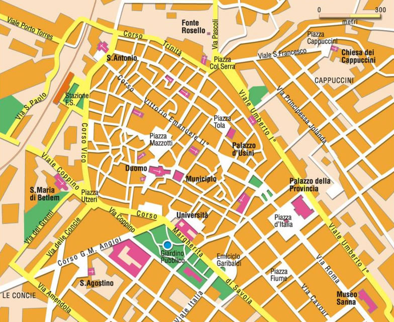 Sassari stadt center karte