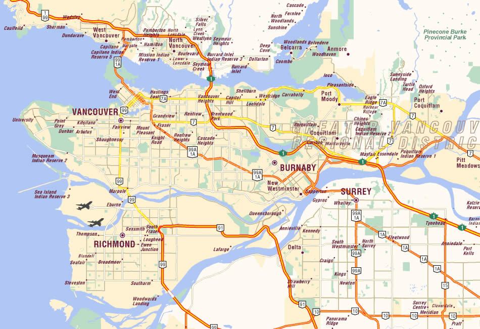 Vancouver stadt karte