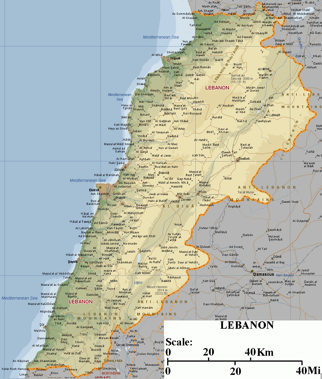 libanon physikalisch karte