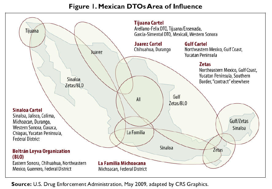 drug trafficking organizations bereichs karte mexiko