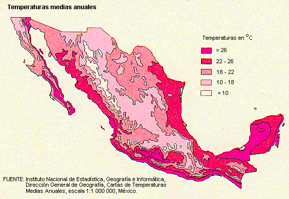 mexiko karte temperaturs