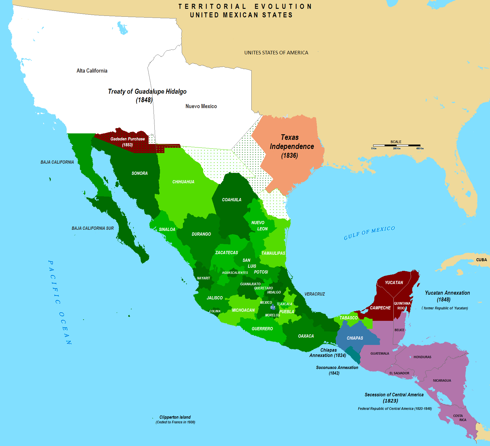 territorial evolution karte von mexiko