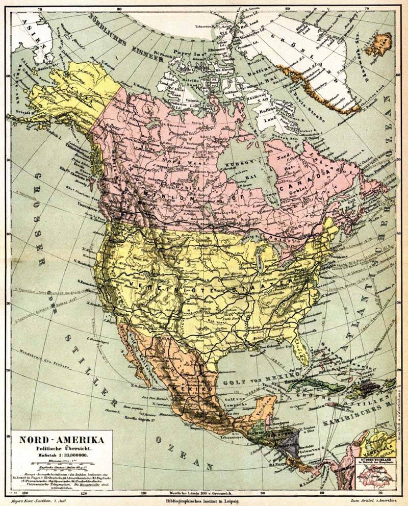 nordlich amerika karte im 1888