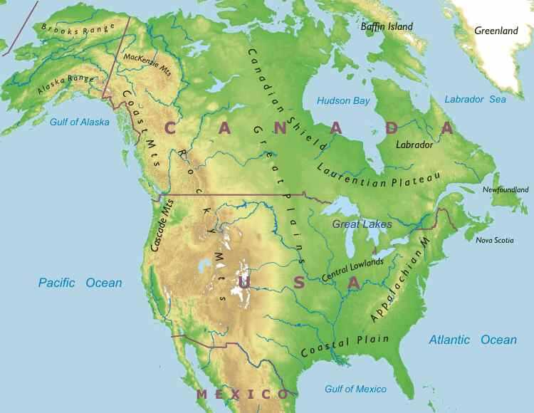 nordlich amerika physikalisch karte