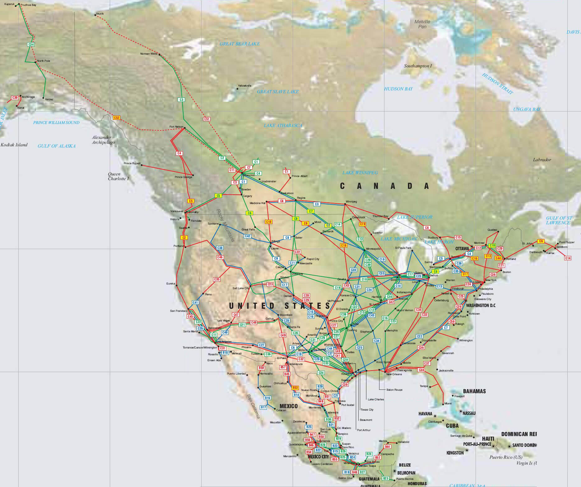nordlich amerika pipelines karte