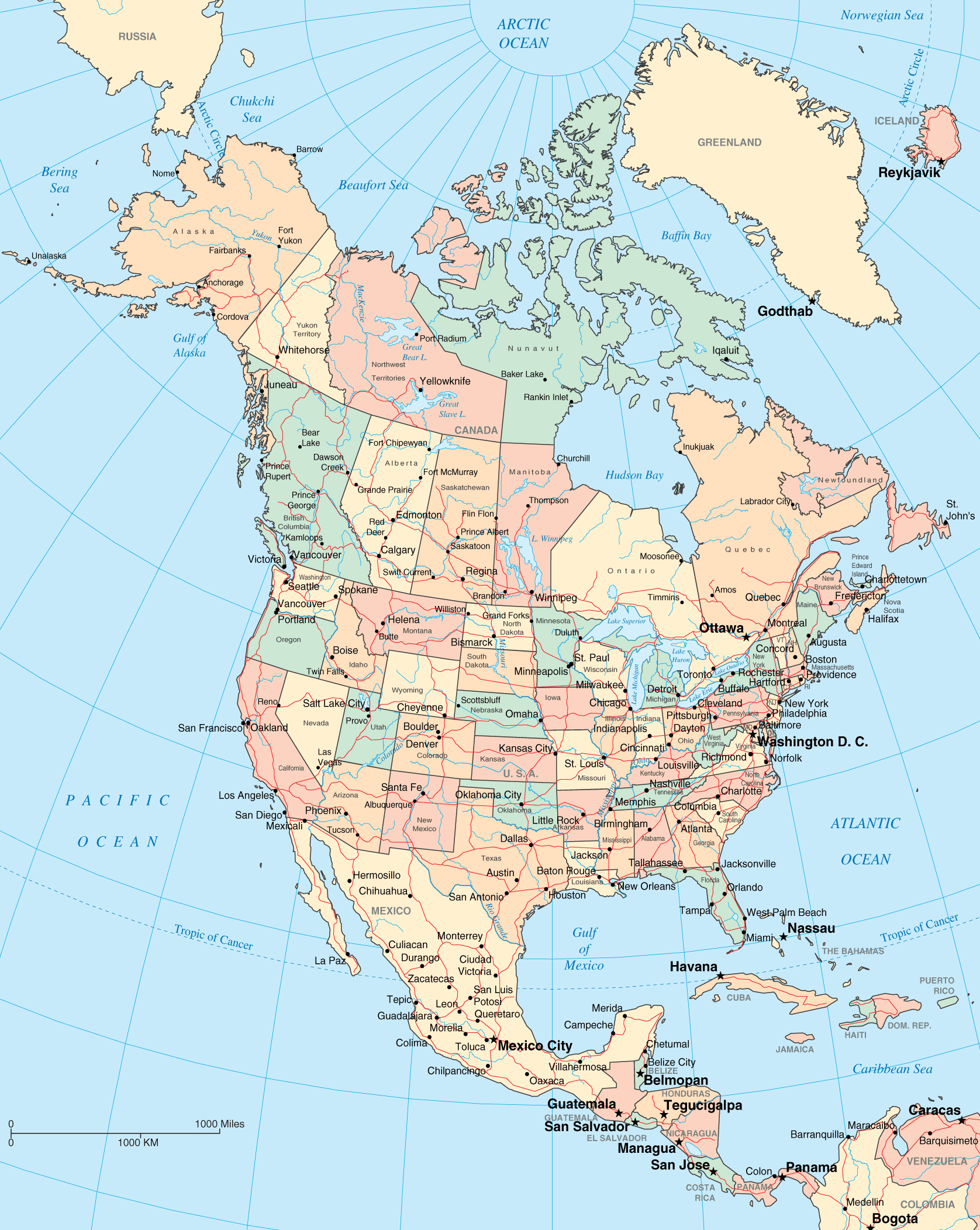 nordlich amerika politisch karte lander