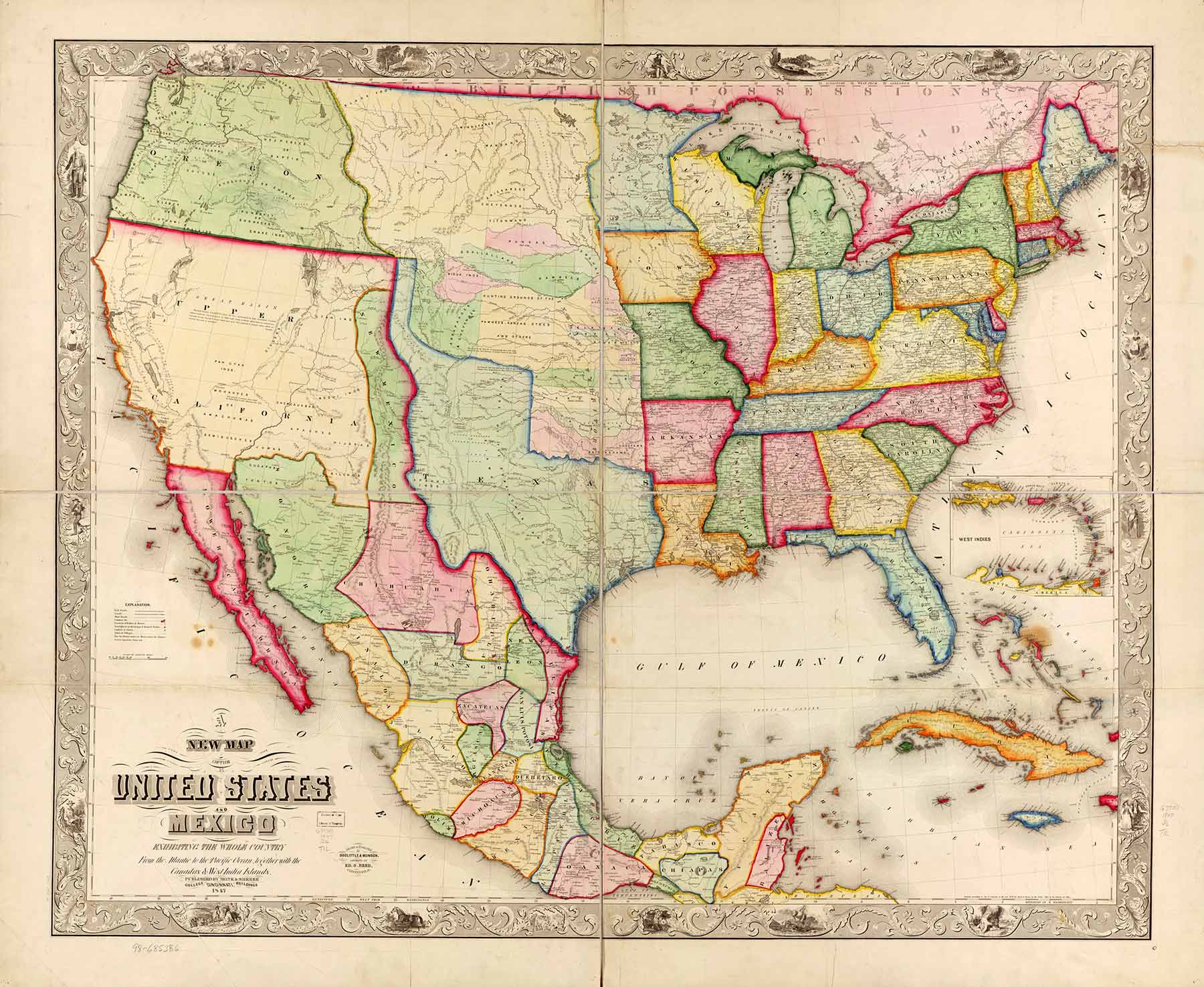 Historische Karte von 1847 – Golf von Amerika, Mexiko und USA