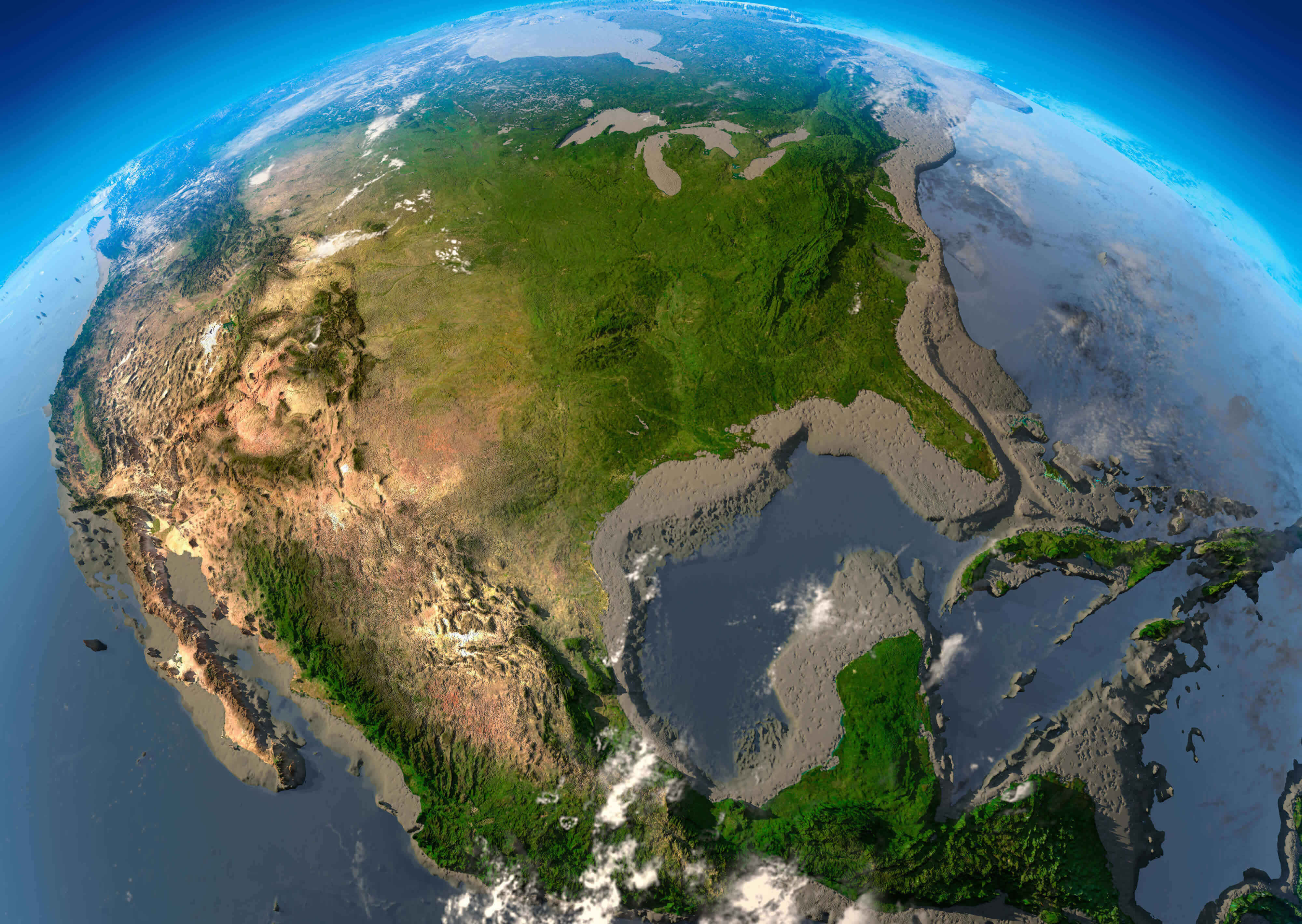 Karte der USA, Mexiko und des Golfs von Amerika aus dem Weltraum