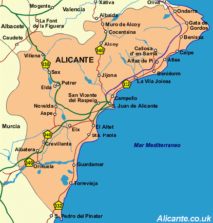 Alicante provinz karte