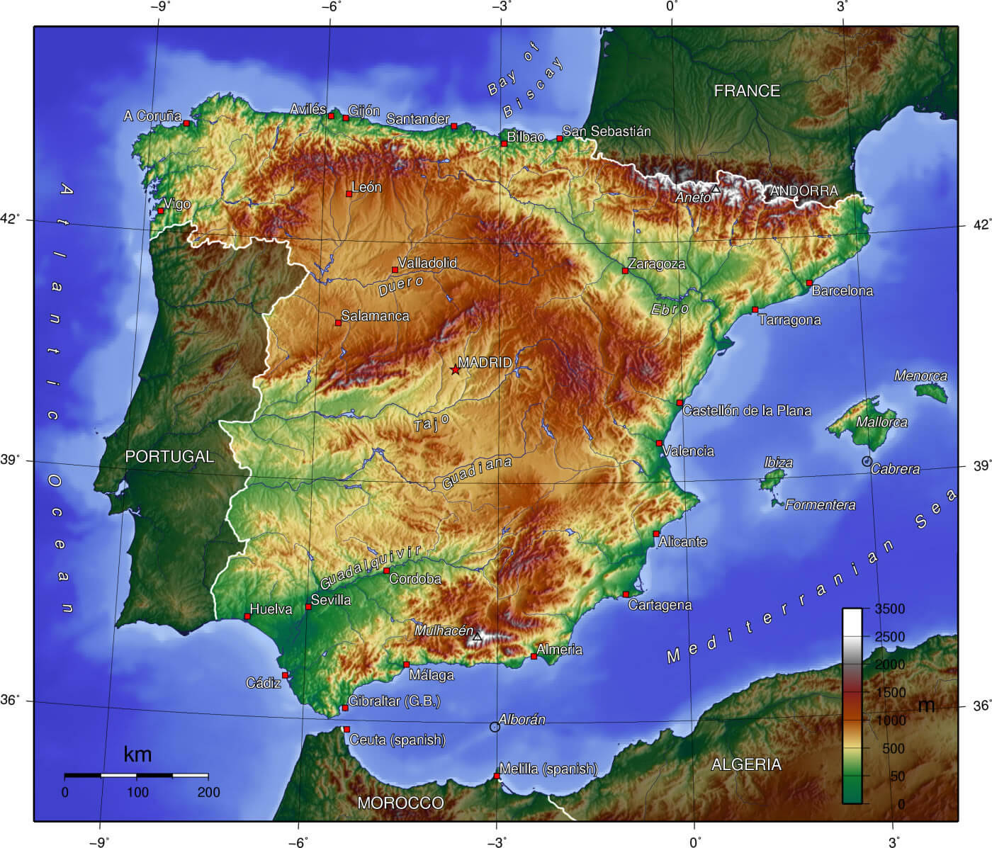spanien physikalisch karte 2005