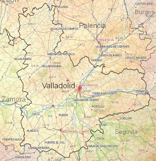 Valladolid regionen karte