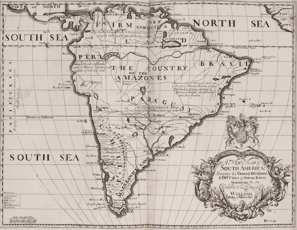 historisch karte von sudamerika 1704