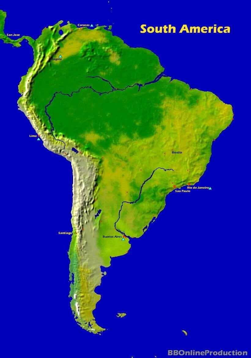 physikalisch karte von sudamerika