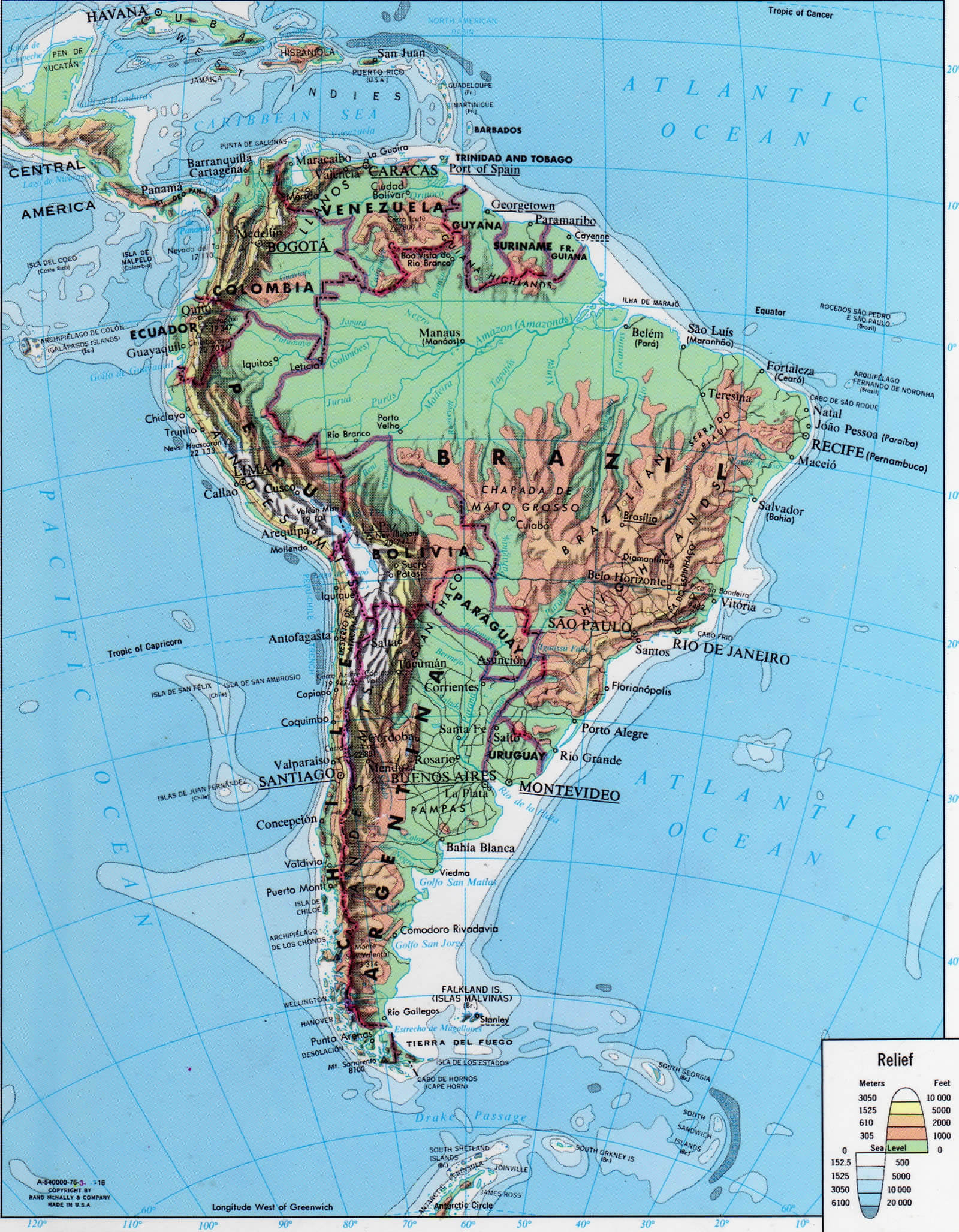 topographie karte von sudamerika