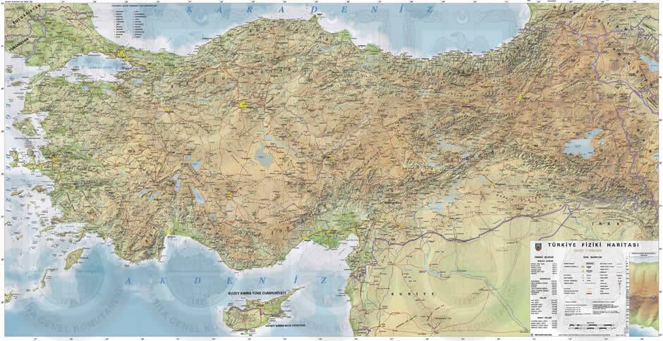 physikalisch karte von turkei
