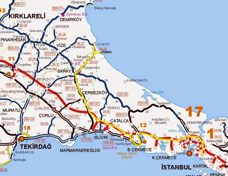 tekirdag istanbul strase karte