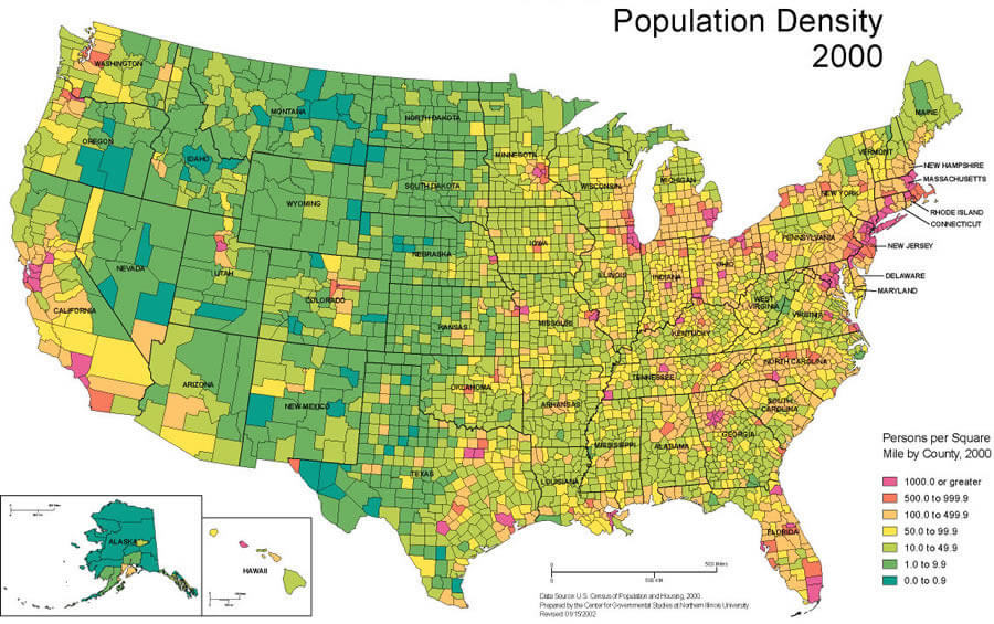Vereinigte Staaten bevolkerung dichte karte