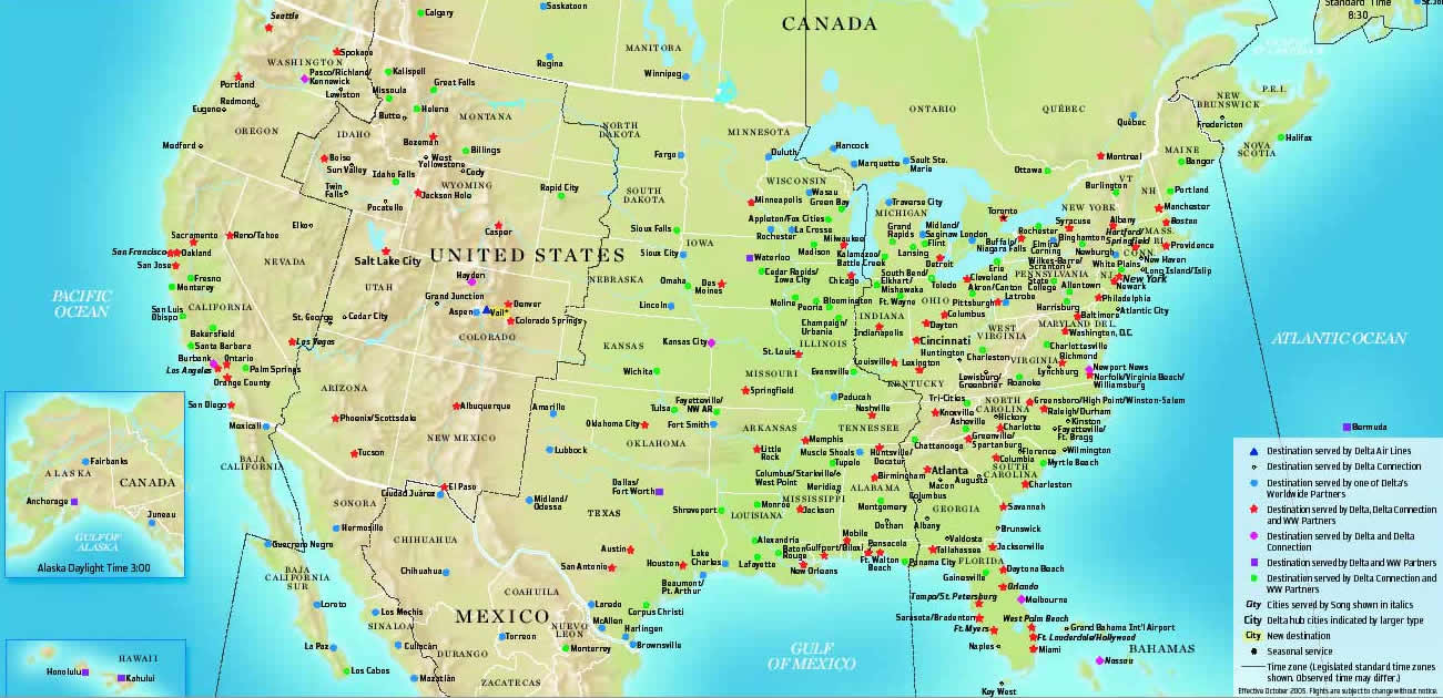 Vereinigte Staaten fluggesellschaft karte