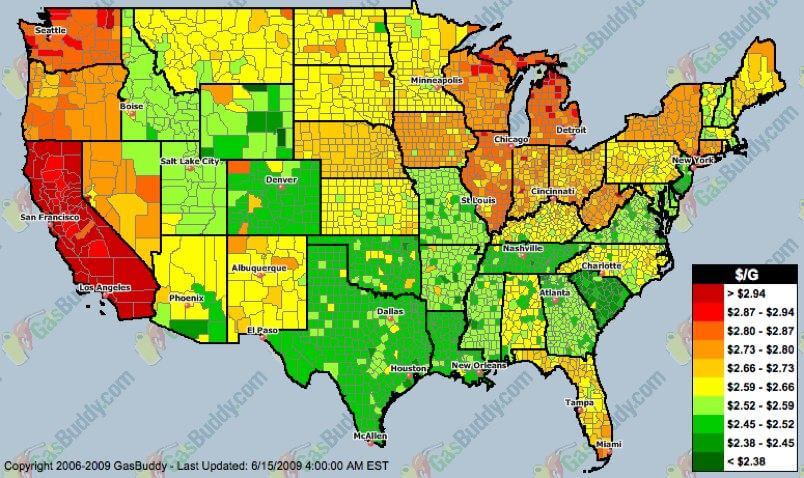 Vereinigte Staaten gas preise karte