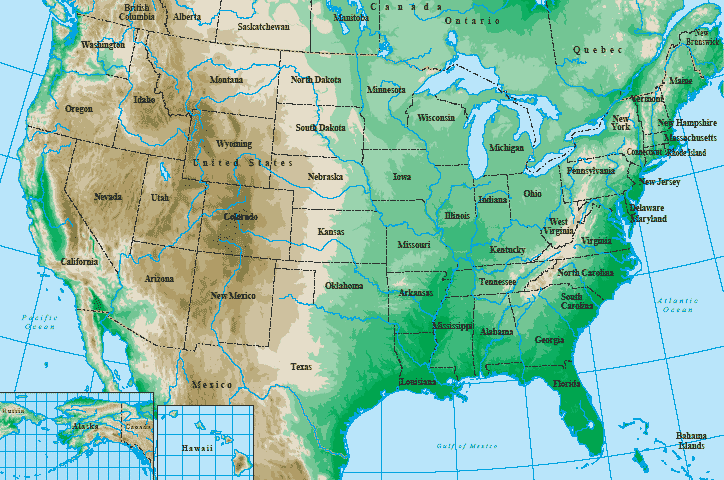 Vereinigte Staaten physikalisch karte