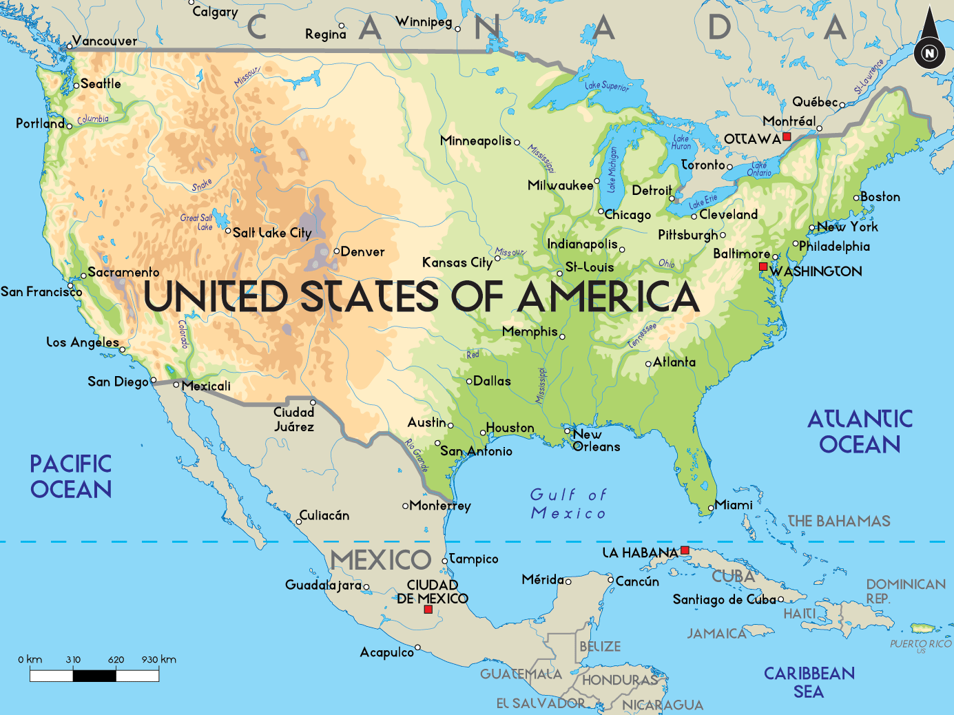 Vereinigte Staaten von amerika physikalisch karten