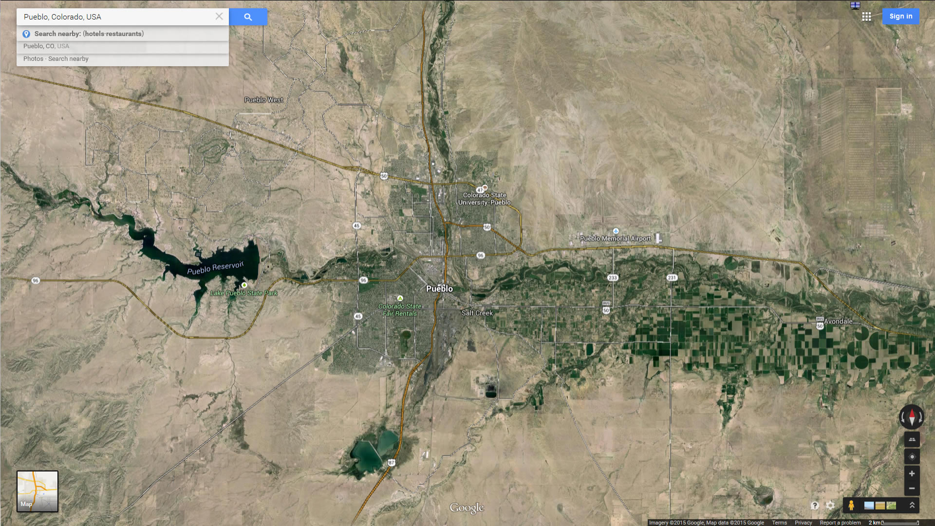 pueblo karte colorado us satellit