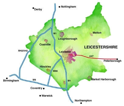 leicestershire regionen karte